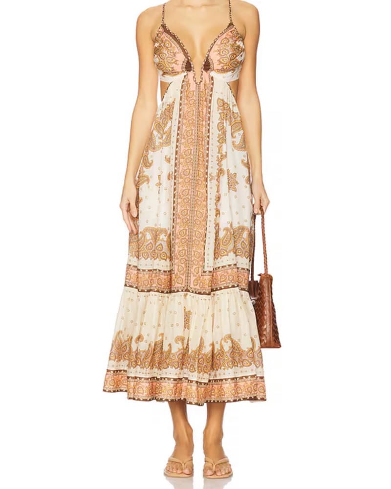 Maxine Plunge Maxi In Orange Paisely - Image 1