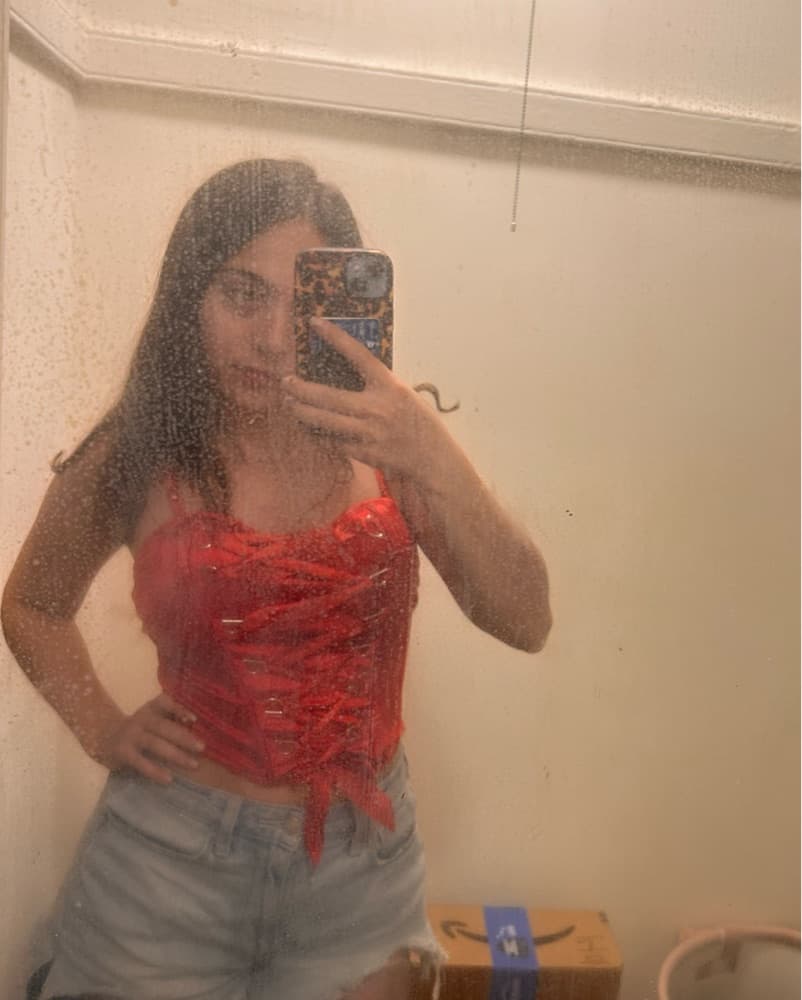 Vibrant Red Lace-Up Corset Top  - Image 1