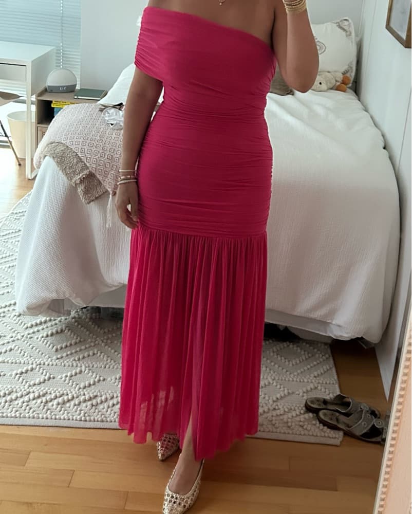 Hot Pink One Shoulder Formal Dress - Image 2
