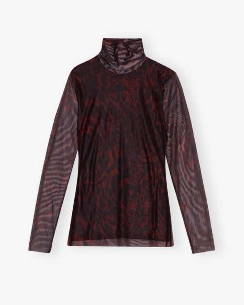 Ganni Printed Mesh Rollneck Top - Image 1