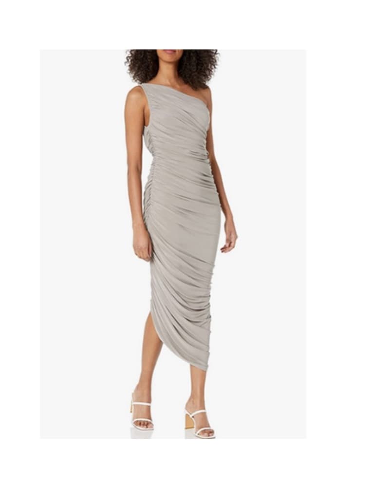 One-Shoulder Ruched Midi Dress - Image 1