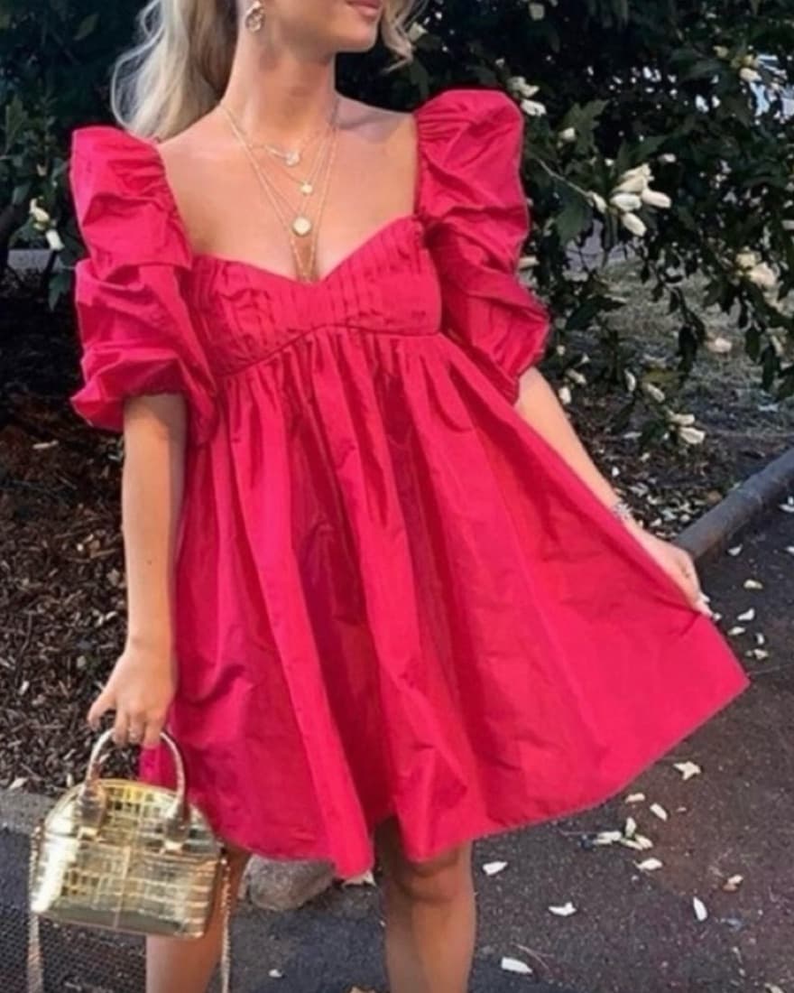 Pink Puff Sleeve Dress - Image 1