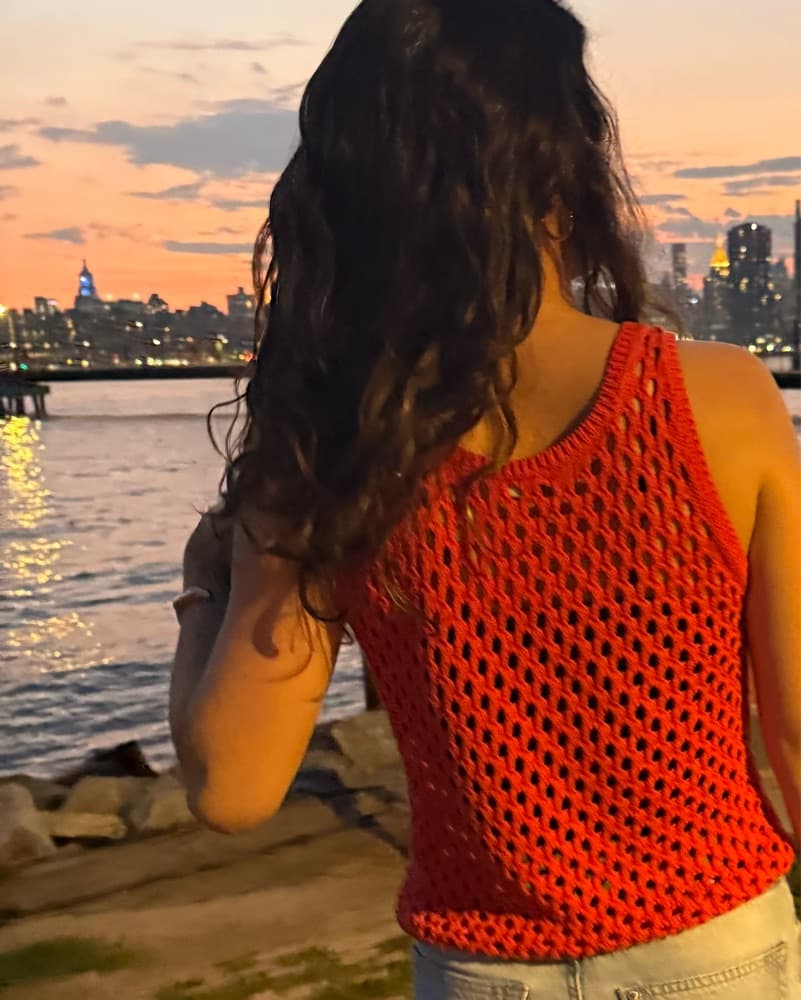 Bright Red Knit Crochet Tank Top - Image 1