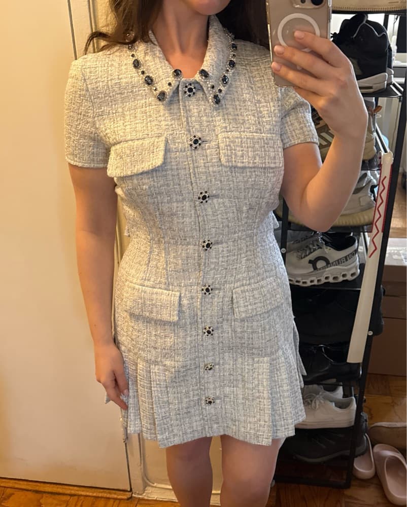 Blue Boucle Mini Dress - Image 1