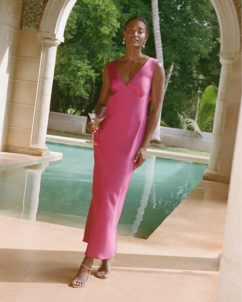 A&F Plunge Cowl Back Maxi Dress Pink - Image 3