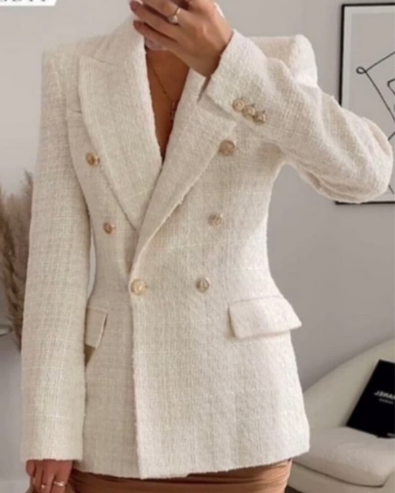 White Tweed Blazer Jacket  - Image 3