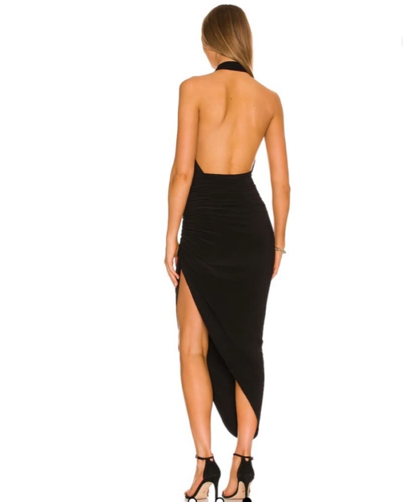 Black Cross Halter Side Drape Dress - Image 3