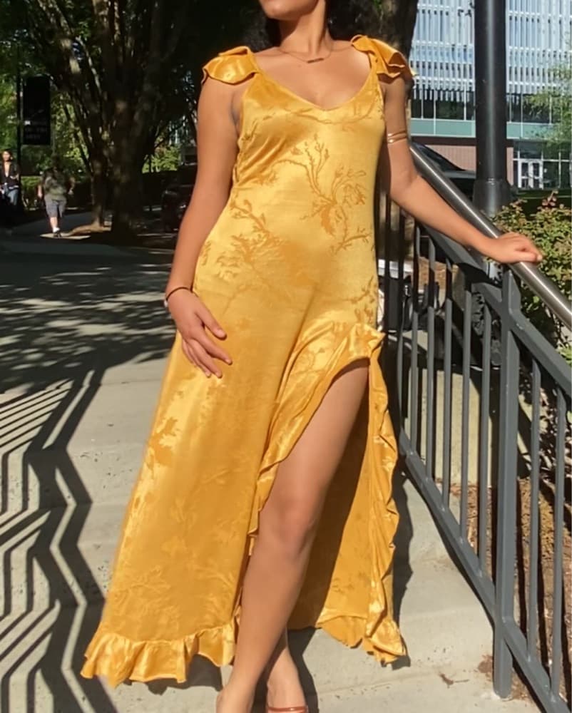 Zara gold ruffle jacquard dress - Image 4
