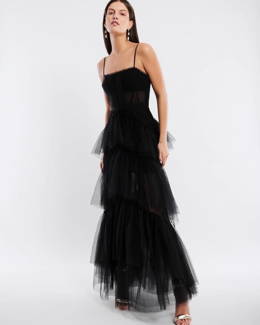 Oly Tiered Ruffle Tulle Evening Gown - Image 1