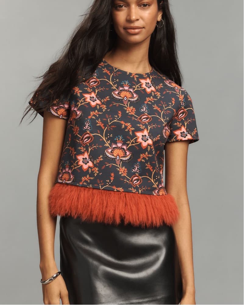 Printed Faux Fur Top - Image 1