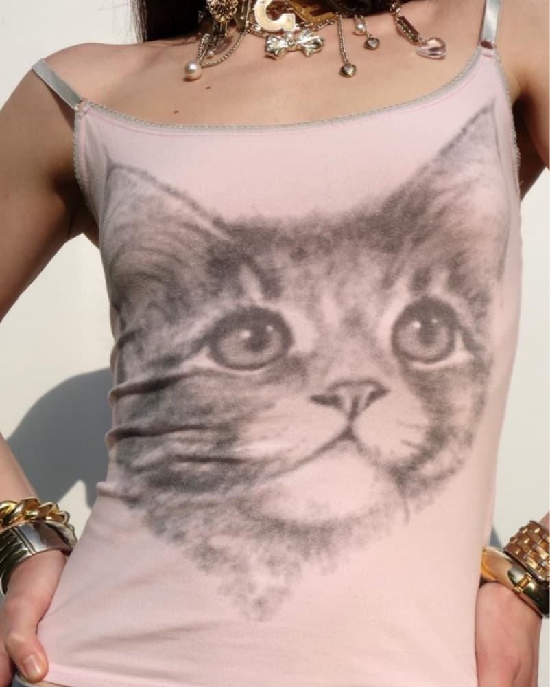 D&G y2k Pink Kitten Graphic Cami Top - Image 4