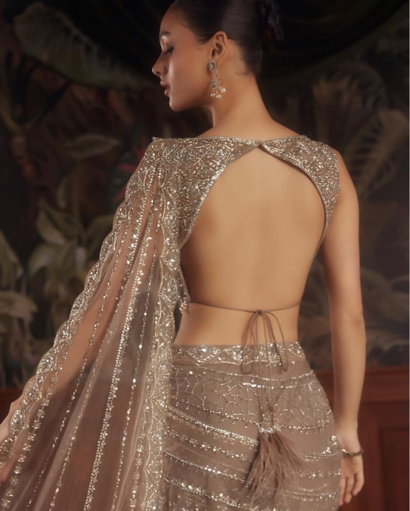 Indian Wedding - Sequin Pre Draped Saree - Image 5