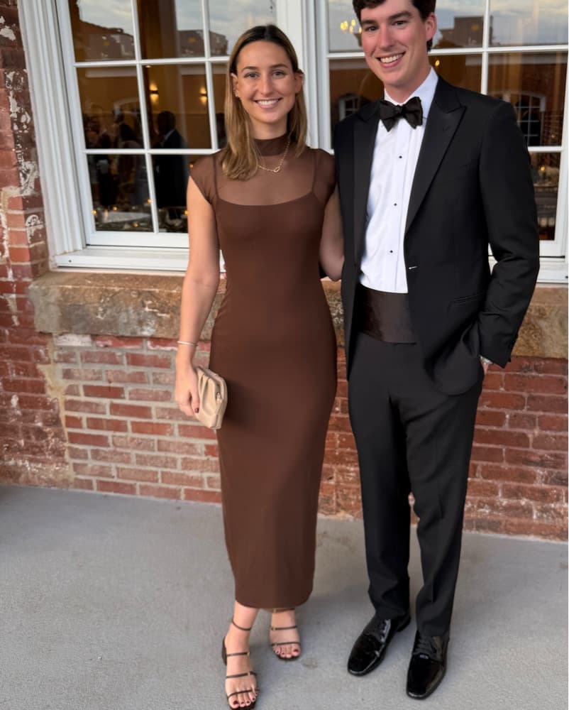 Brown Dress With Mesh Overlay - Image 2