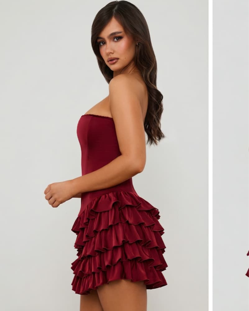 Red Strapless corset ruffled mini dress - Image 3