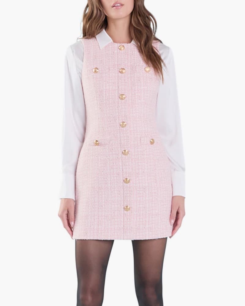 Pink Tweed Dress with Gold Buttons - Image 4