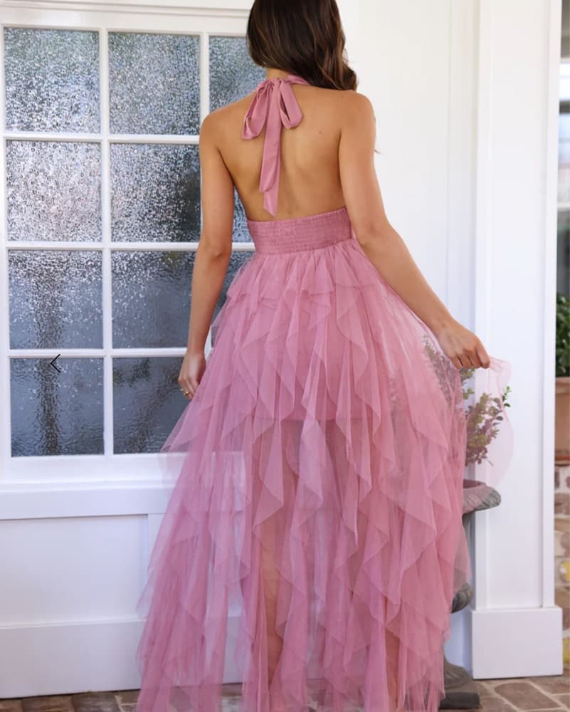 Pink Halter Top Wedding Guest Dress Long - Image 4