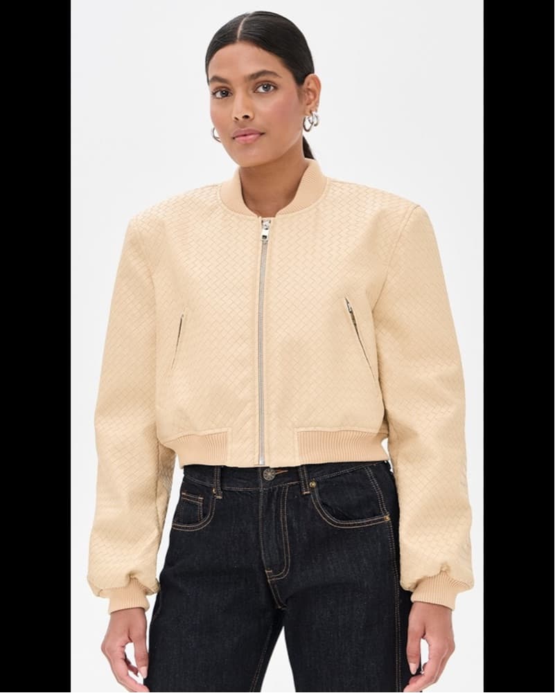 Quilted Bomber Jacket in Cream - Image 1
