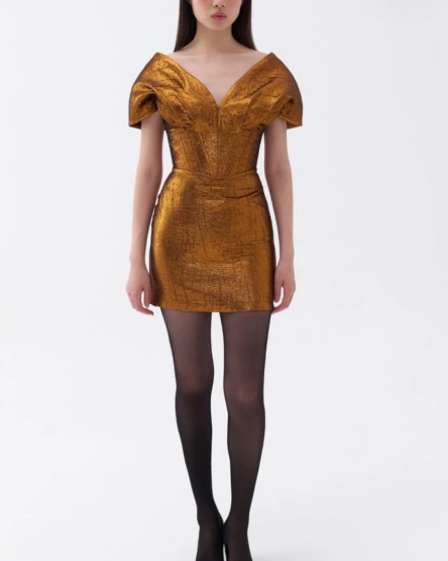 Corset Festive Gold Mini Dress - Image 1