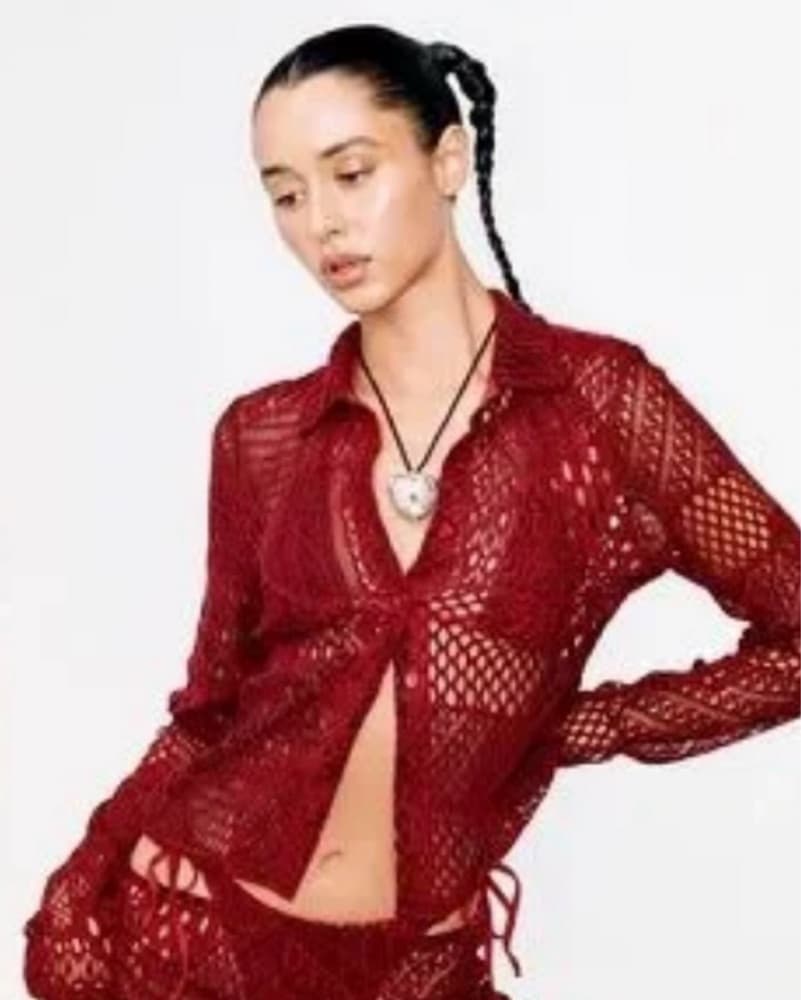 With Jean Red Crochet Coverup Set - Image 4