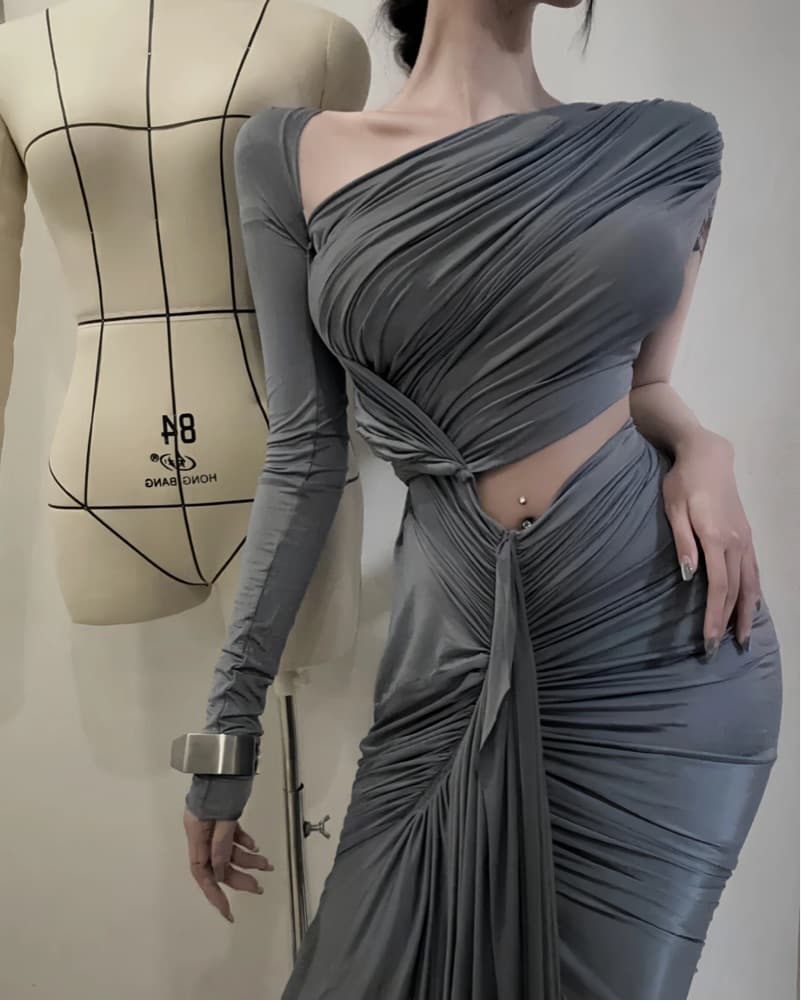 Rick Owens Style Ruched Midi Dress - Image 3