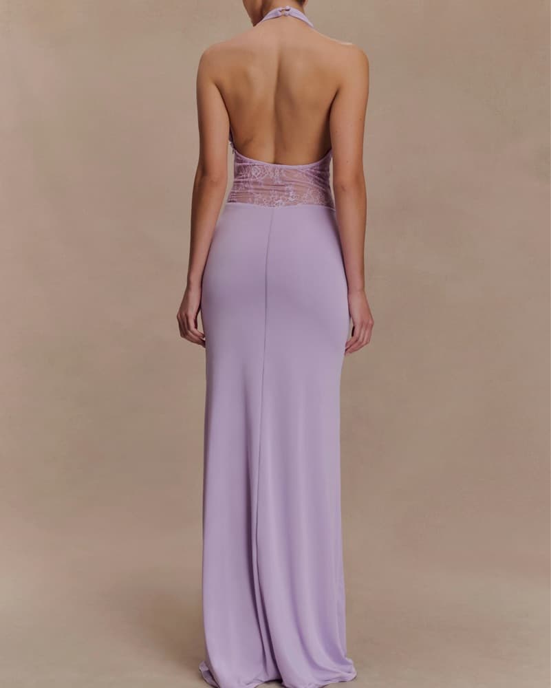 Alluring Lilac Halter Gown - Image 2