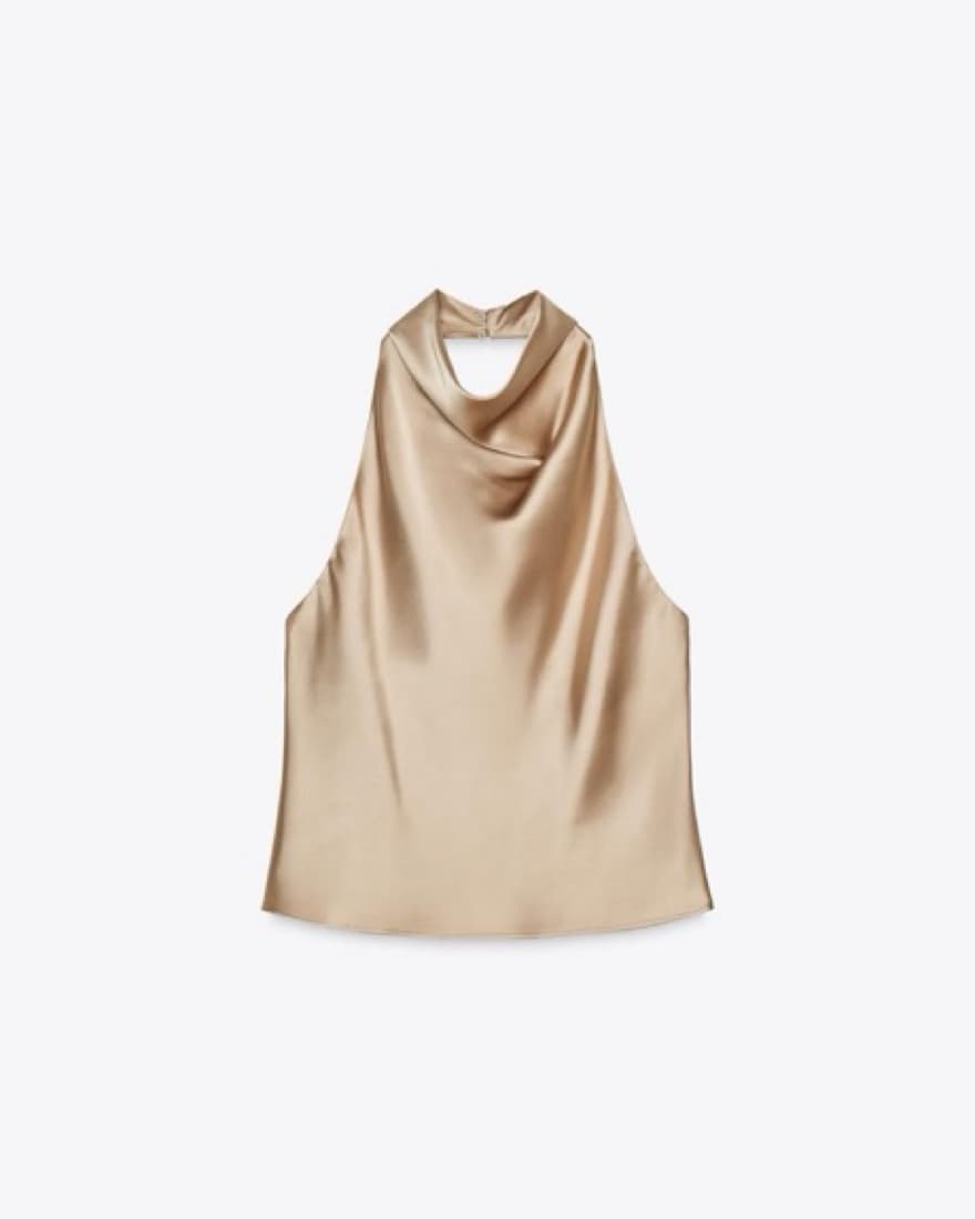 Zara Satin Effect Halter Top Beige - Image 3