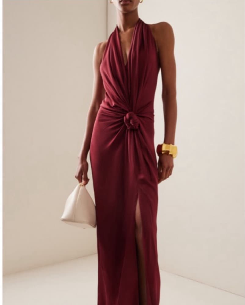 Burgundy Halter Dress With Low Back - Image 1