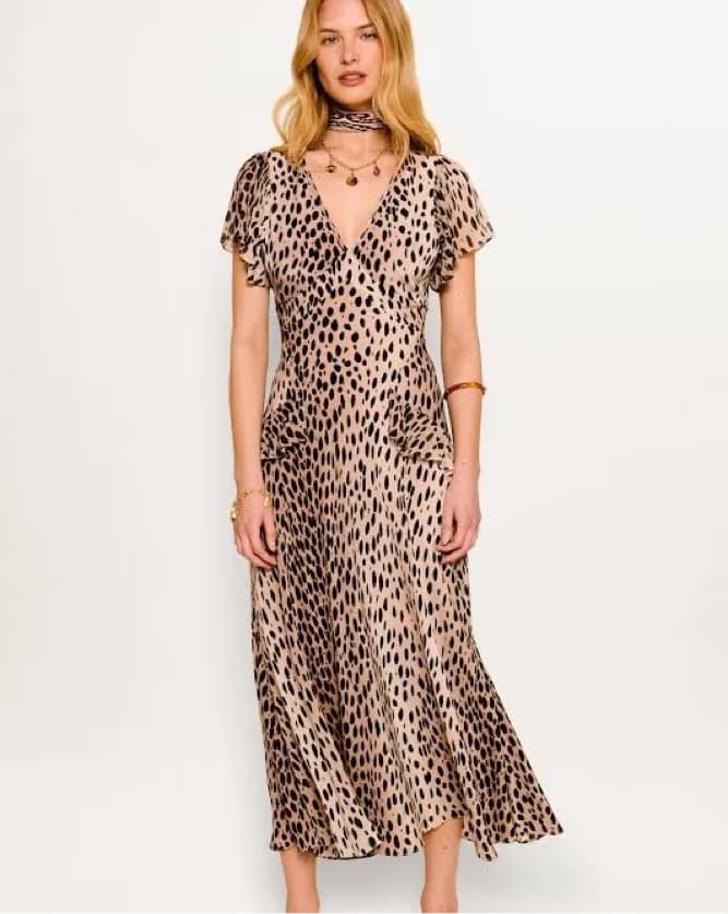 RIXO Evie Silk Leopard Spot Dress - Image 2