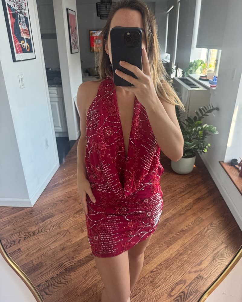 Olisa Cowl Neck Beaded Mini Dress - Image 1
