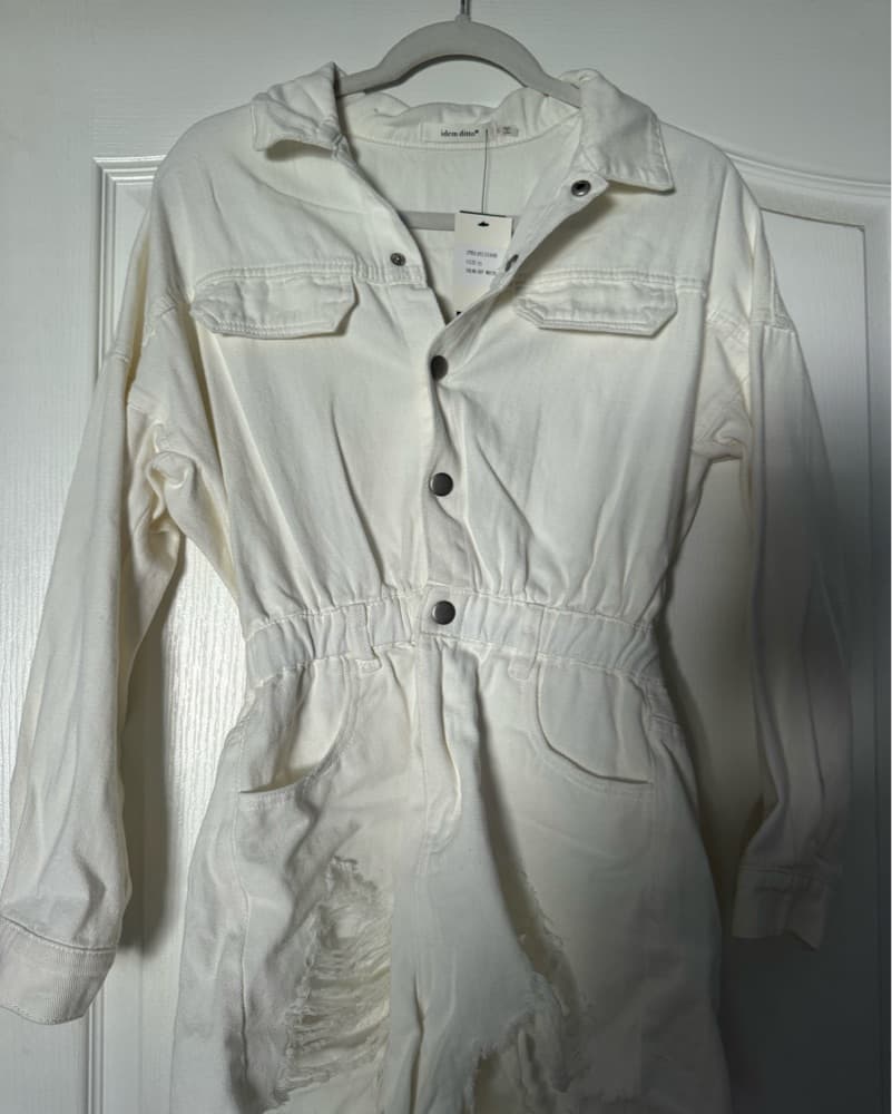 White Denim Distressed Romper  - Image 3