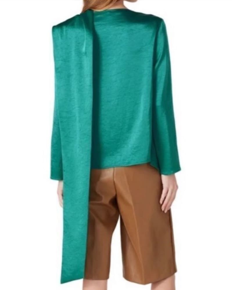 LAPOINTE Emeral Green Satin Wrap Top - Image 2