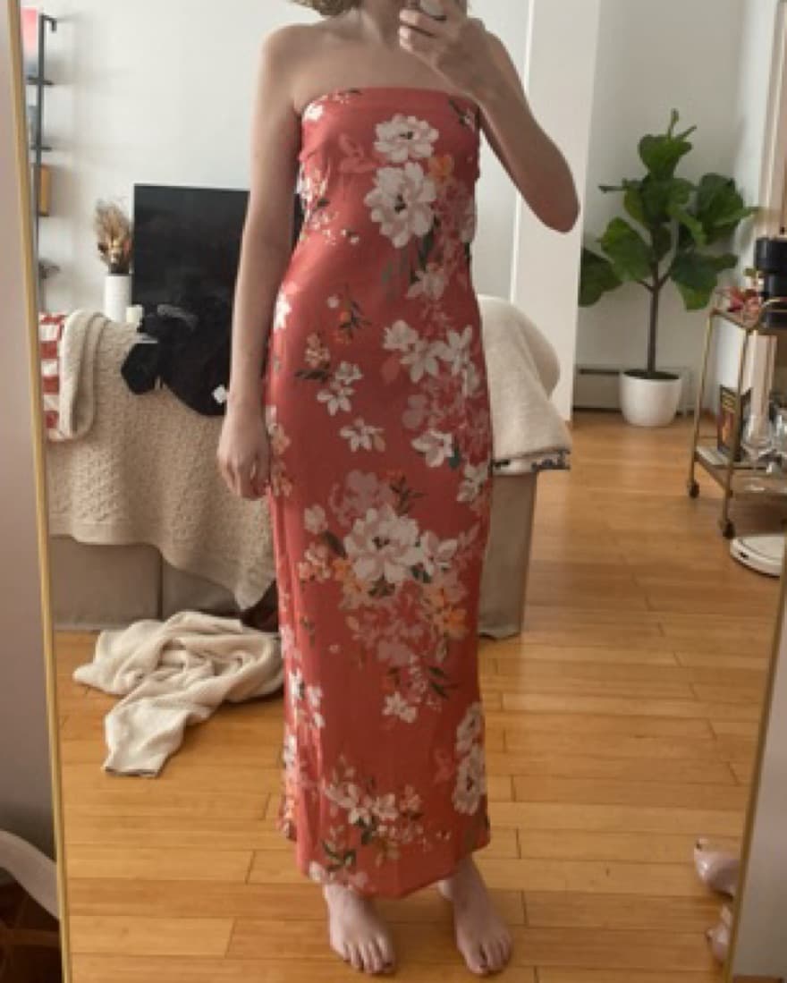 Pink Floral Satin Dress - Image 3