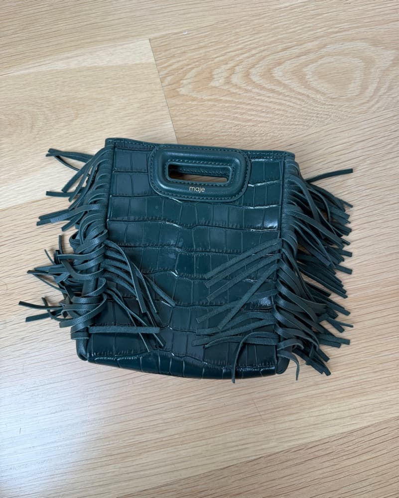 Maje Croc-Embossed Fringe Clutch - Image 1