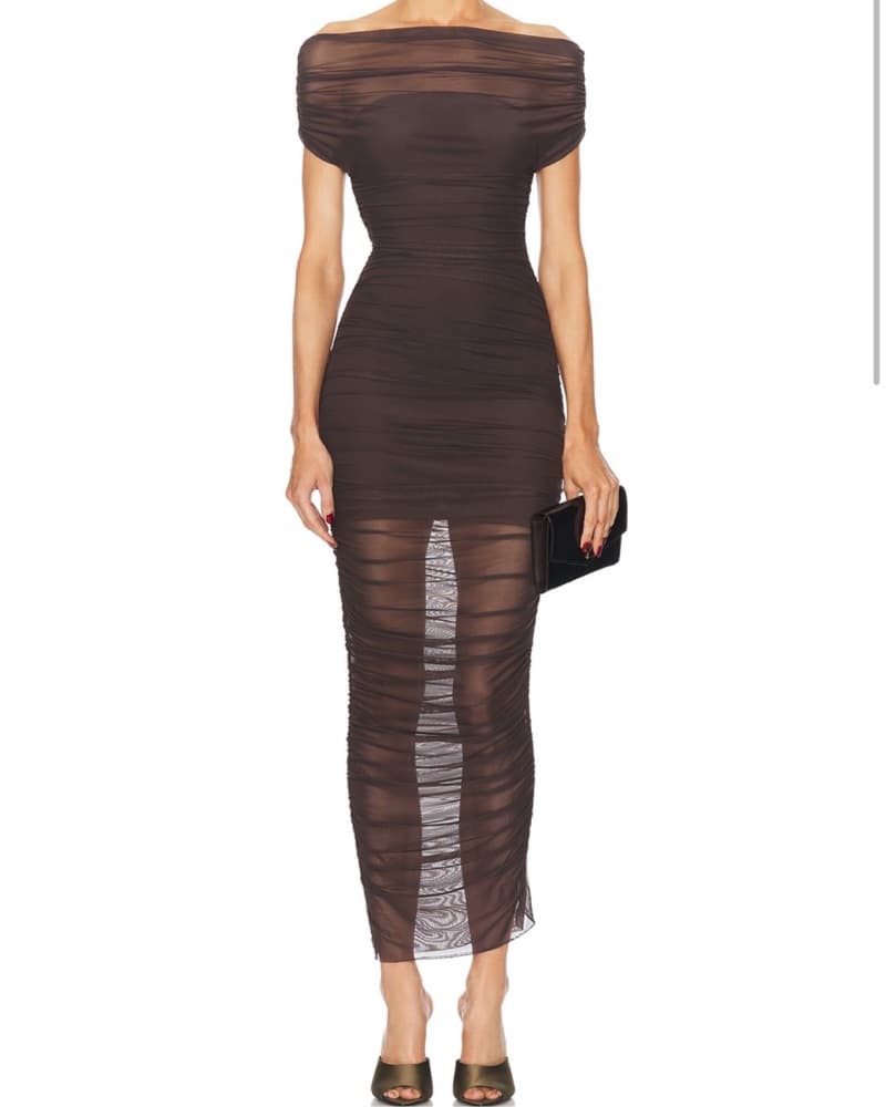 SEROYA Off The Shoulder Sheer Midi Dress - Image 1