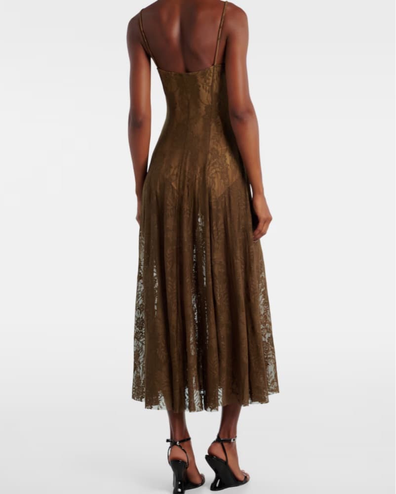NORMA KAMALI Green Lace Midi Dress - Image 3