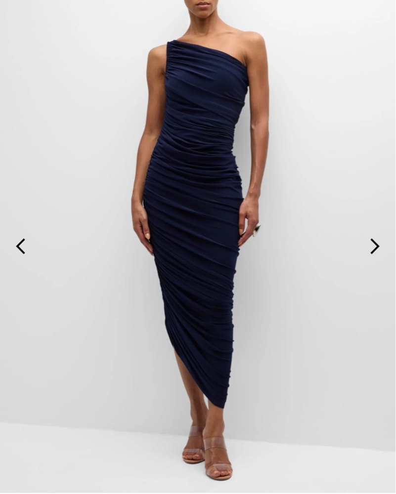 Navy Blue Ruched Norma Kamali Diana Gown - Image 1
