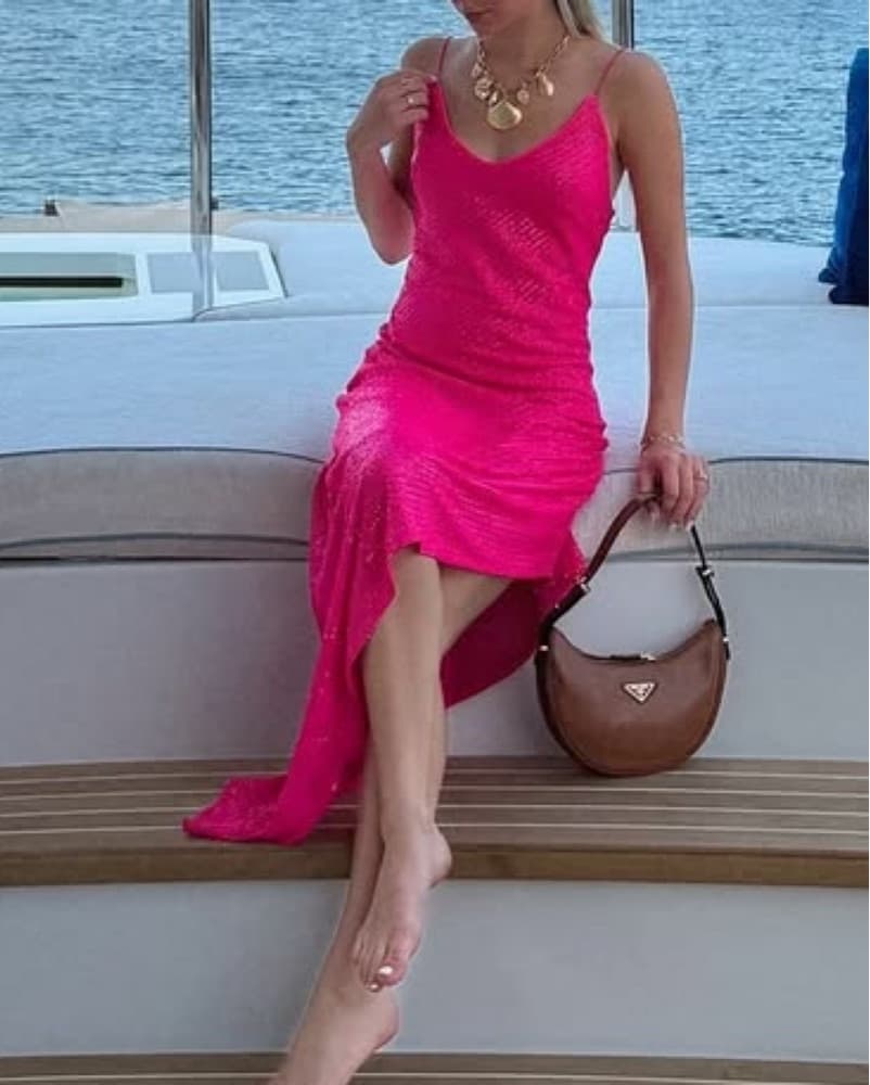 Hot Pink Sequin Maxi Dress - Image 5
