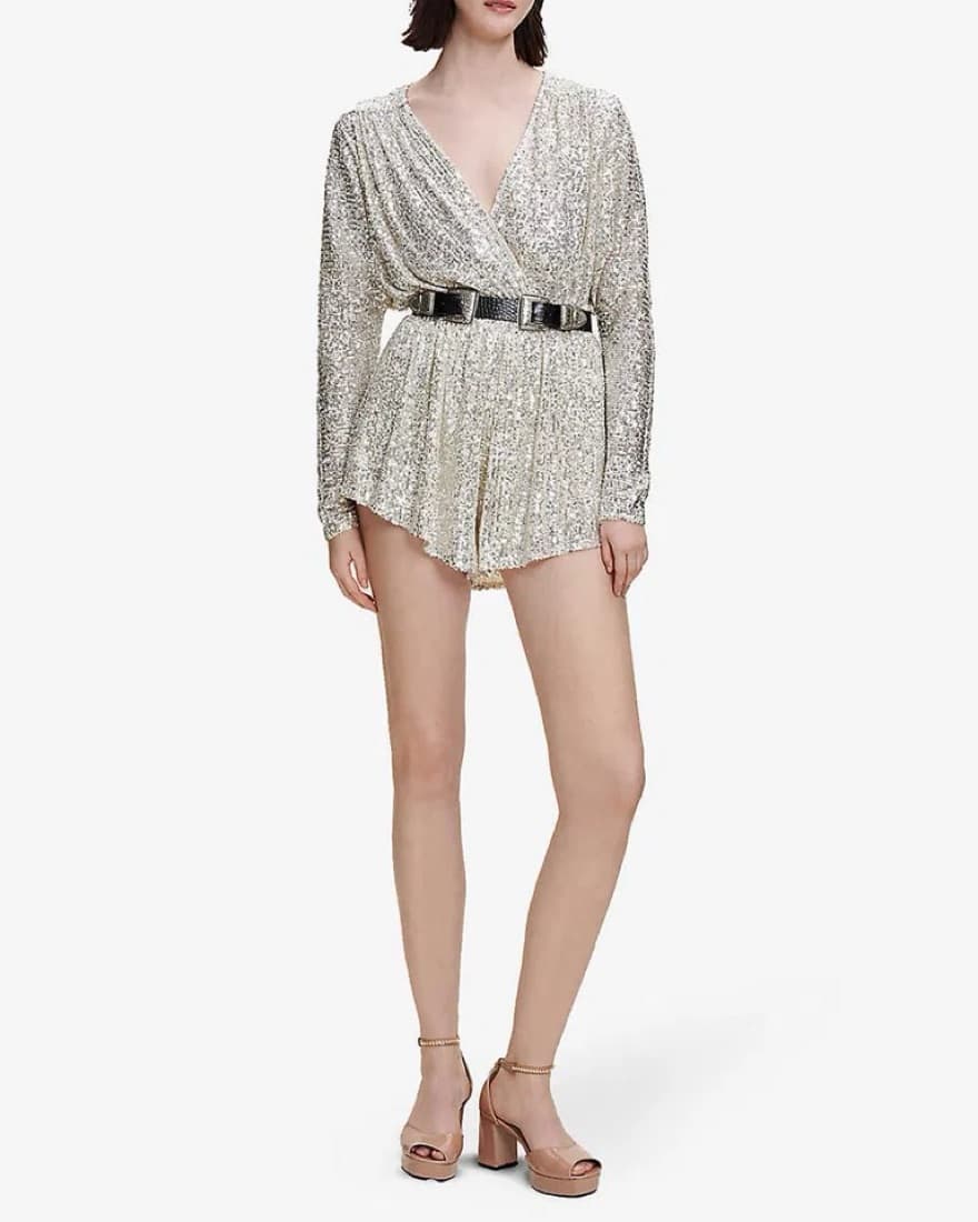 Maje Ilette Silver Sequin Playsuit - Image 1