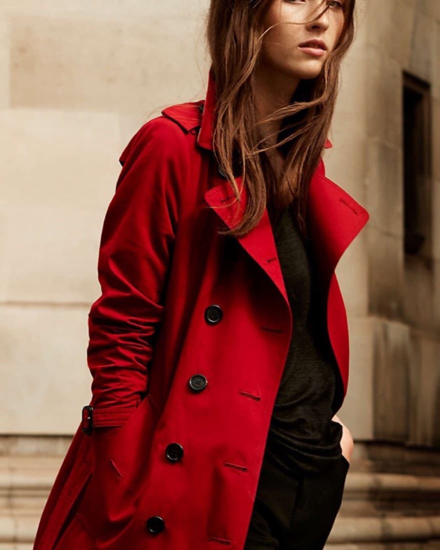 Red Burberry Garbardine Trench - Image 1