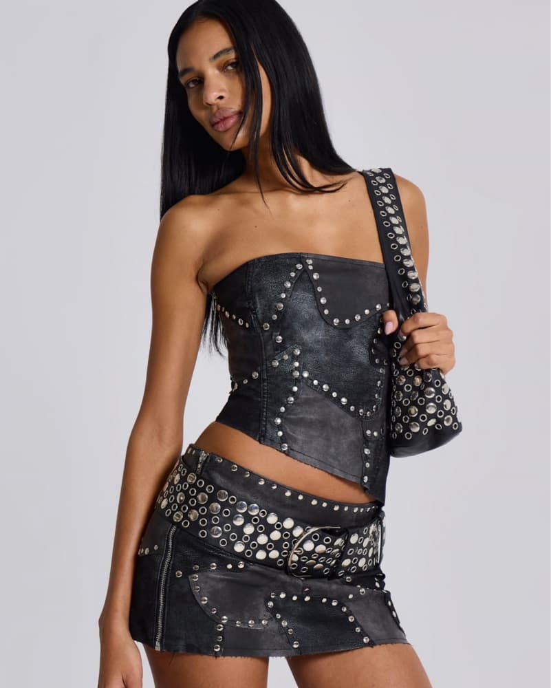 Jaded London Shadow Studed Mini Skirt - Image 3