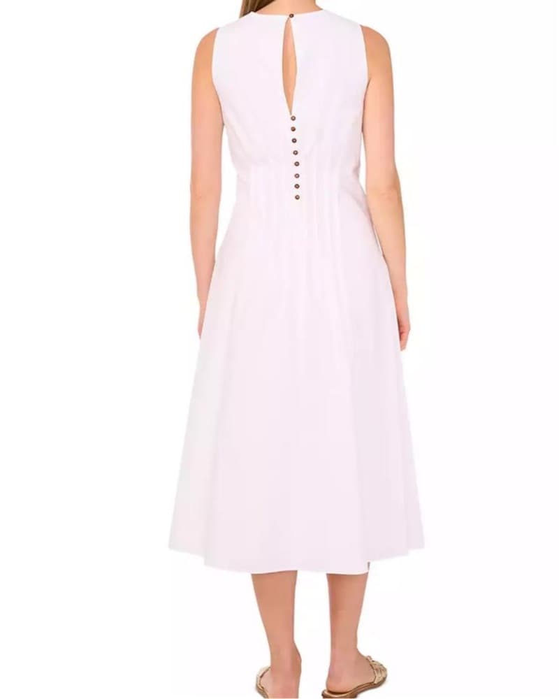 Pintuck White Midi Dress - Image 3