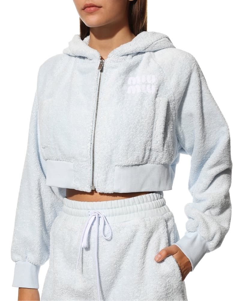 Miu Miu Blue Crop Terry Cloth Sweatshirt - Image 1