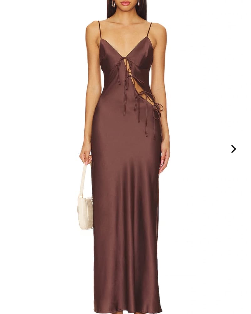 Lioness Brown Satin Slip Dress - Image 1