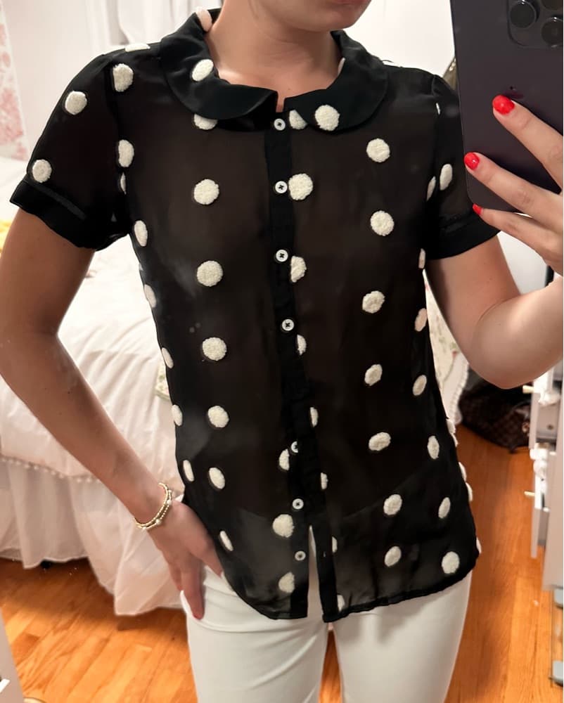 Mesh Poka Dot Babydoll Top - Image 2