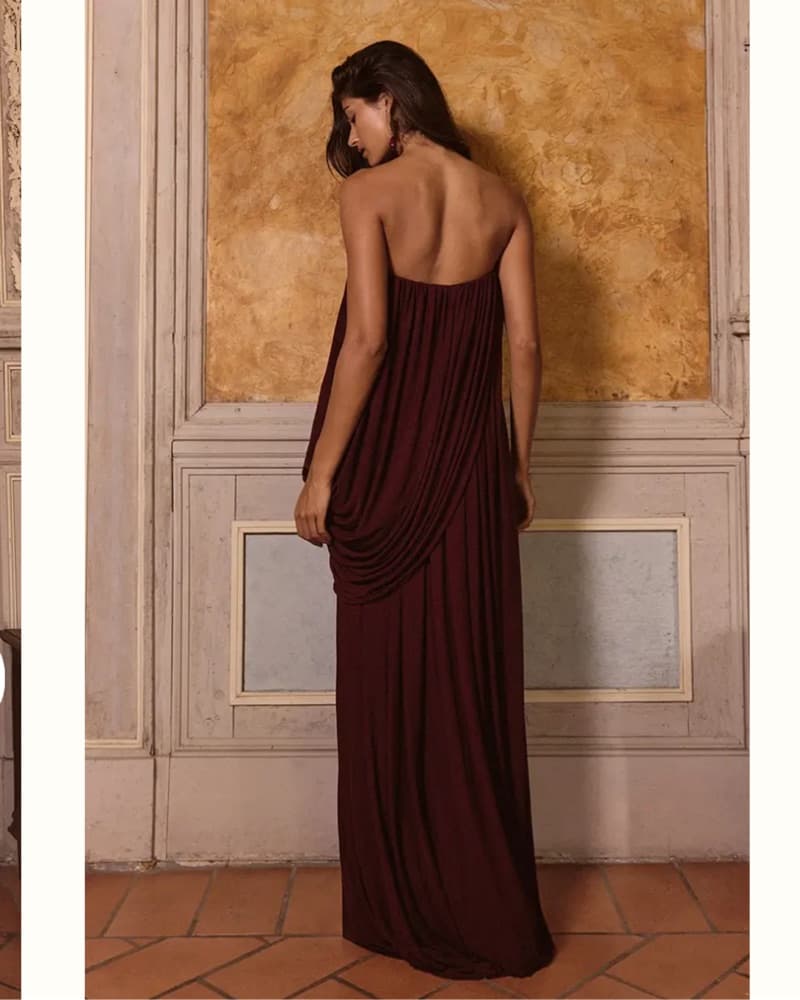 Strapless Drape Mulberry Maxi Dress - Image 3