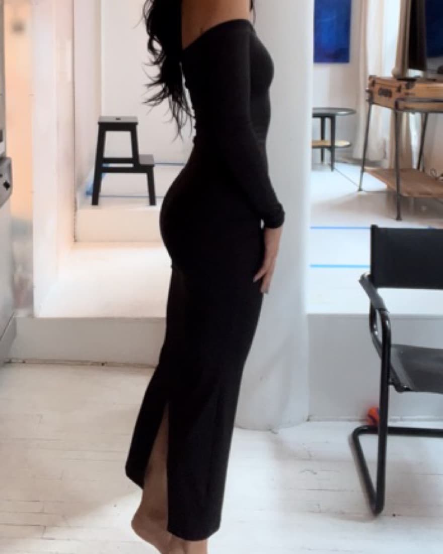 Off The Shoulder Long Sleeve Black Dress - Image 3