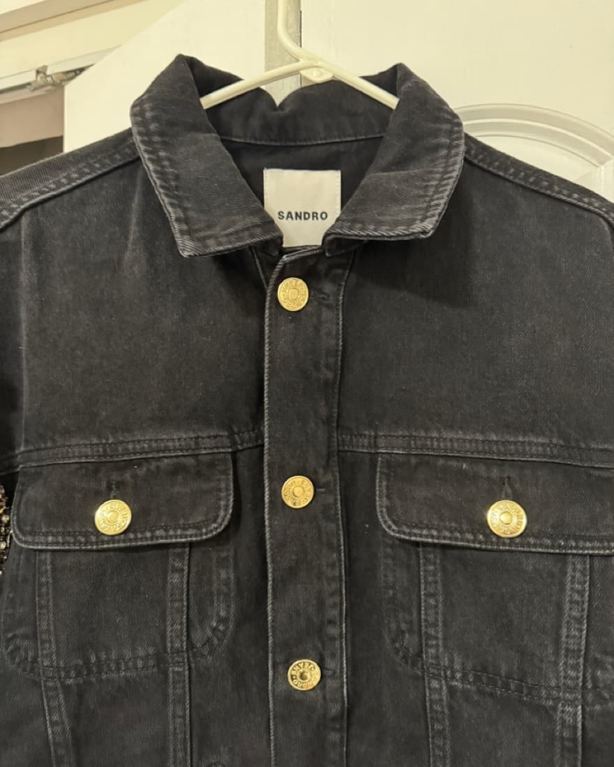 Sandro Denim Jacket with Rhinestone Trim - Image 5