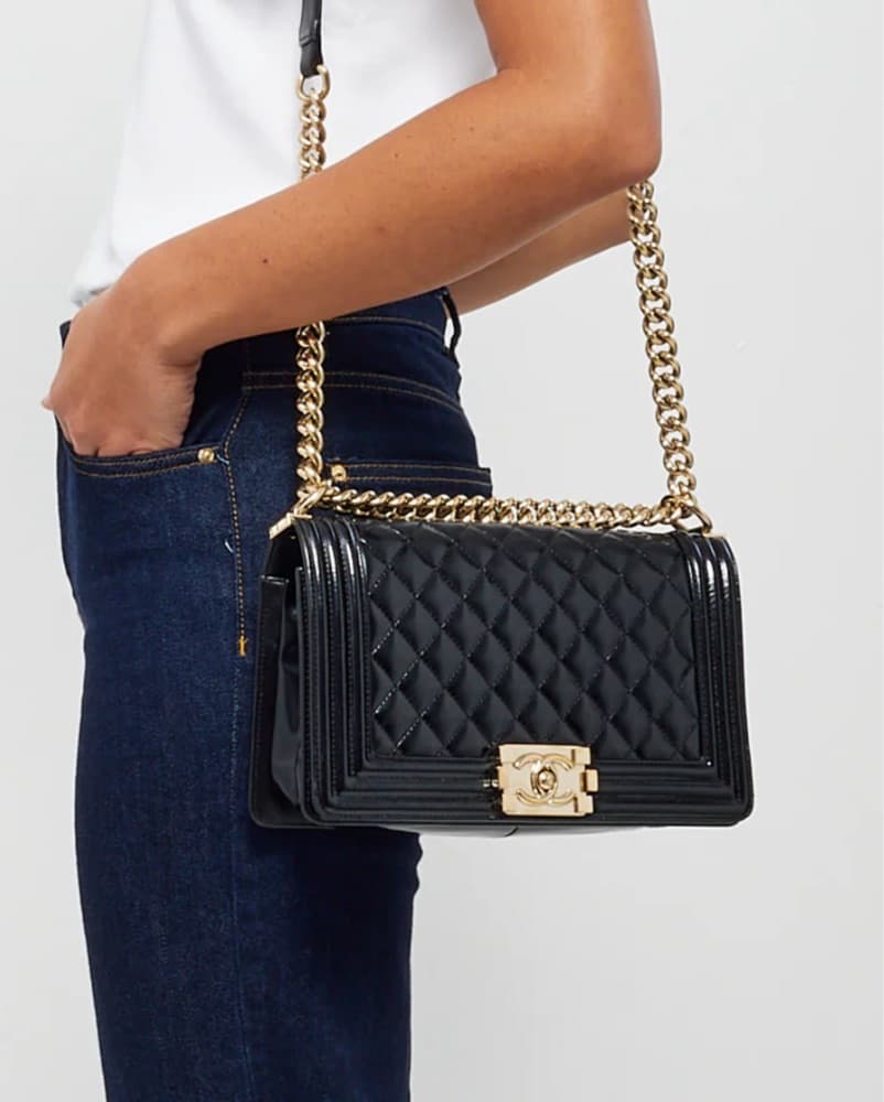 Chanel Quilted Patent Leather Boy Bag  - Image 1