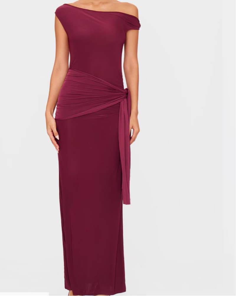 PLT - SLINKY OFF SHOULDER WRAP DRESS  - Image 1