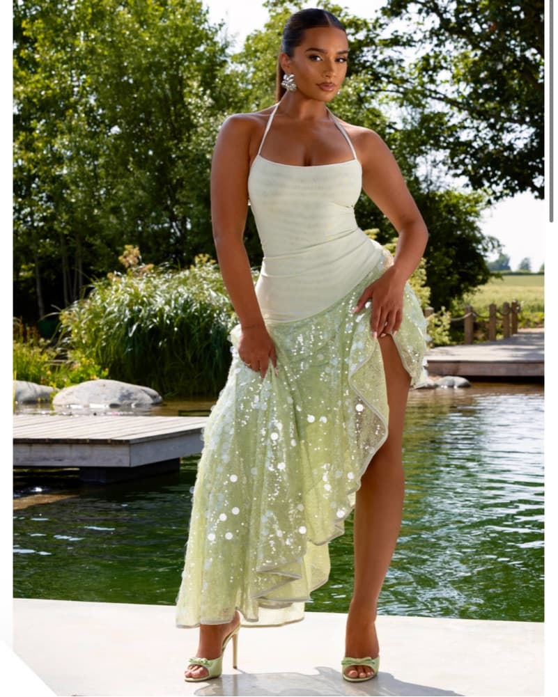 Binwa Mint Green Sequin Mesh Dress  - Image 1